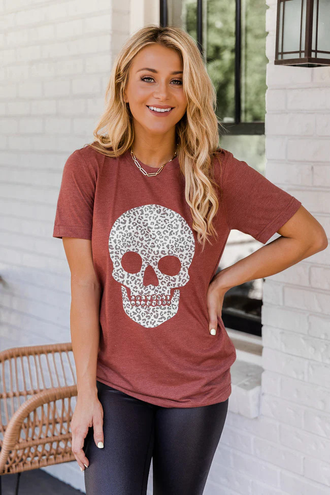 Animal Print Skull Rust Graphic Tee | Pink Lily