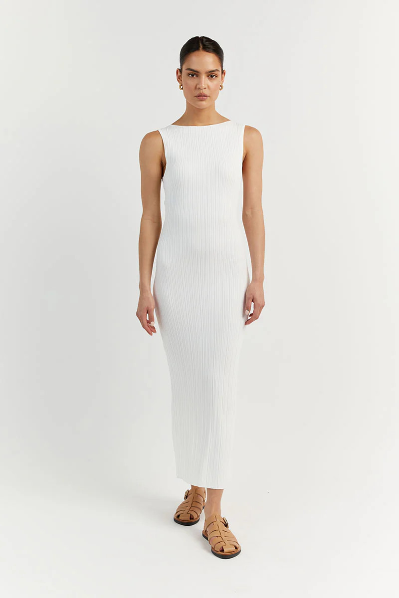 SIENNA OFF WHITE KNIT MIDI DRESS | DISSH