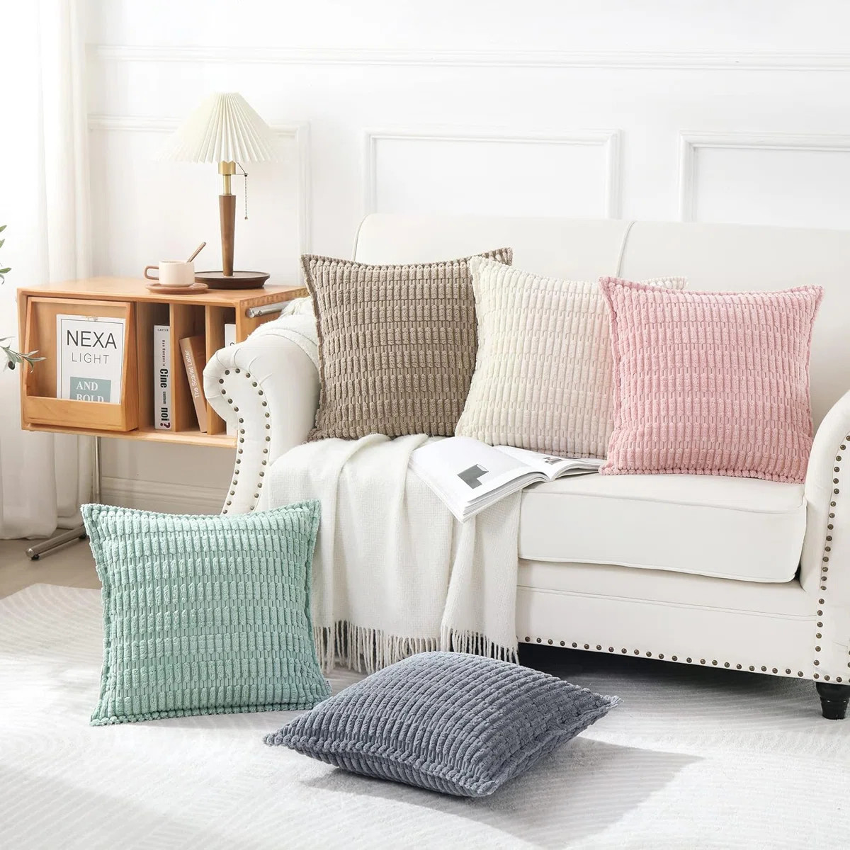 Boucle Ottoman Decorative Pillow Covers Farmhouse Boho Corduroy Cushion Cover (Set of 2) | Wayfair North America