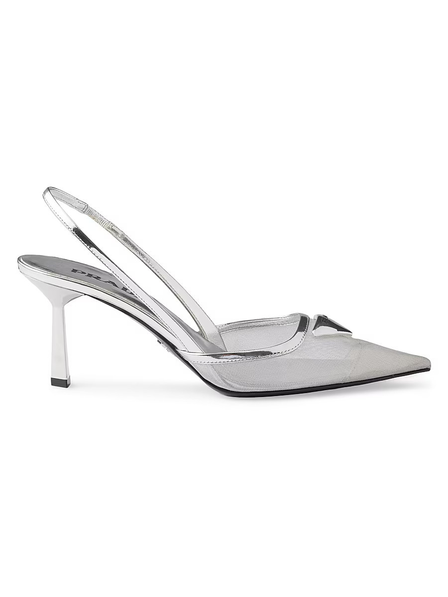 Women's Mesh Fabric Slingback Pumps - Silver - Size 6.5 | Saks Fifth Avenue