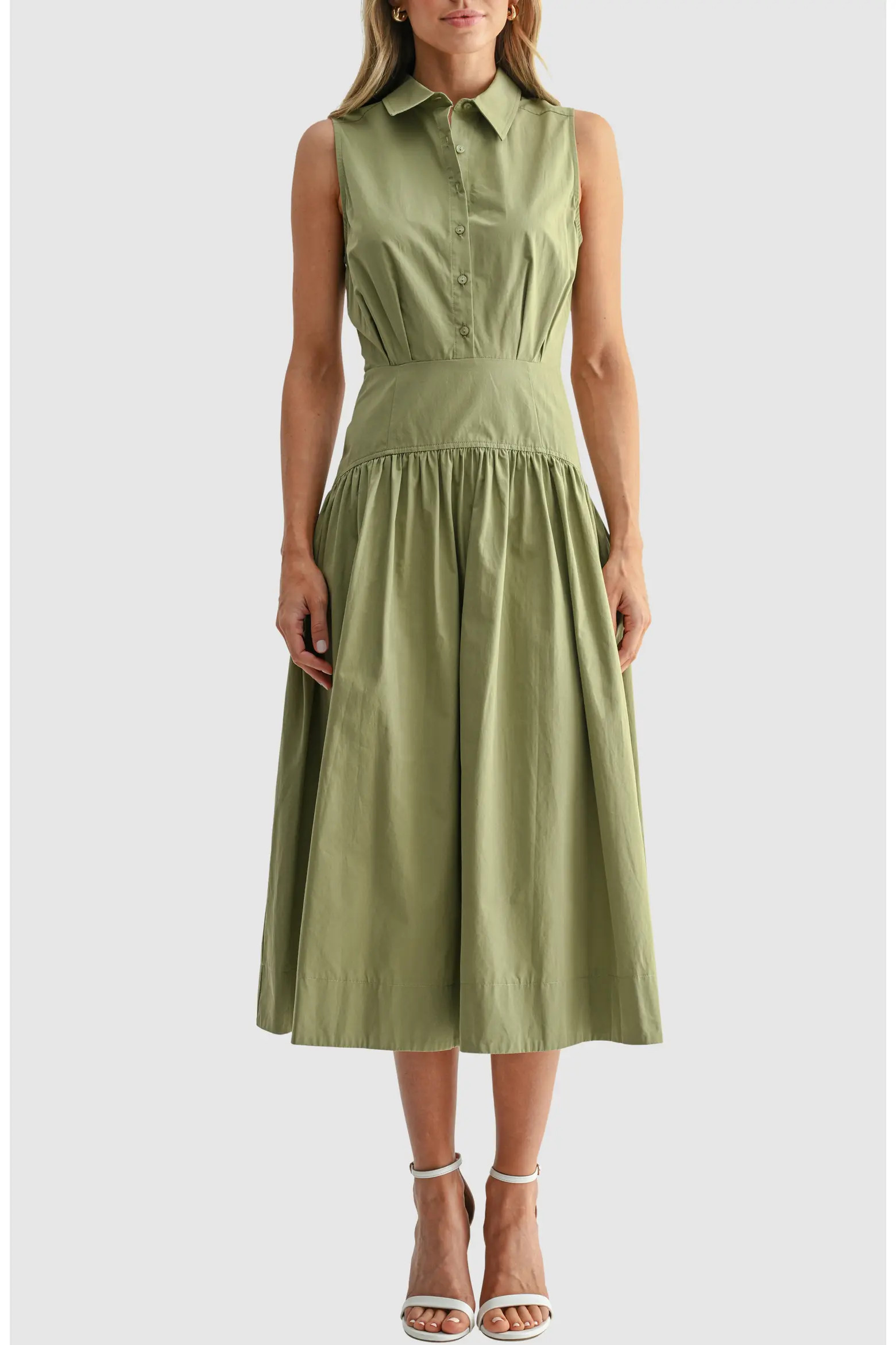 Mila Mae Sleeveless Drop Waist Midi Shirtdress (Women) | Nordstrom | Nordstrom