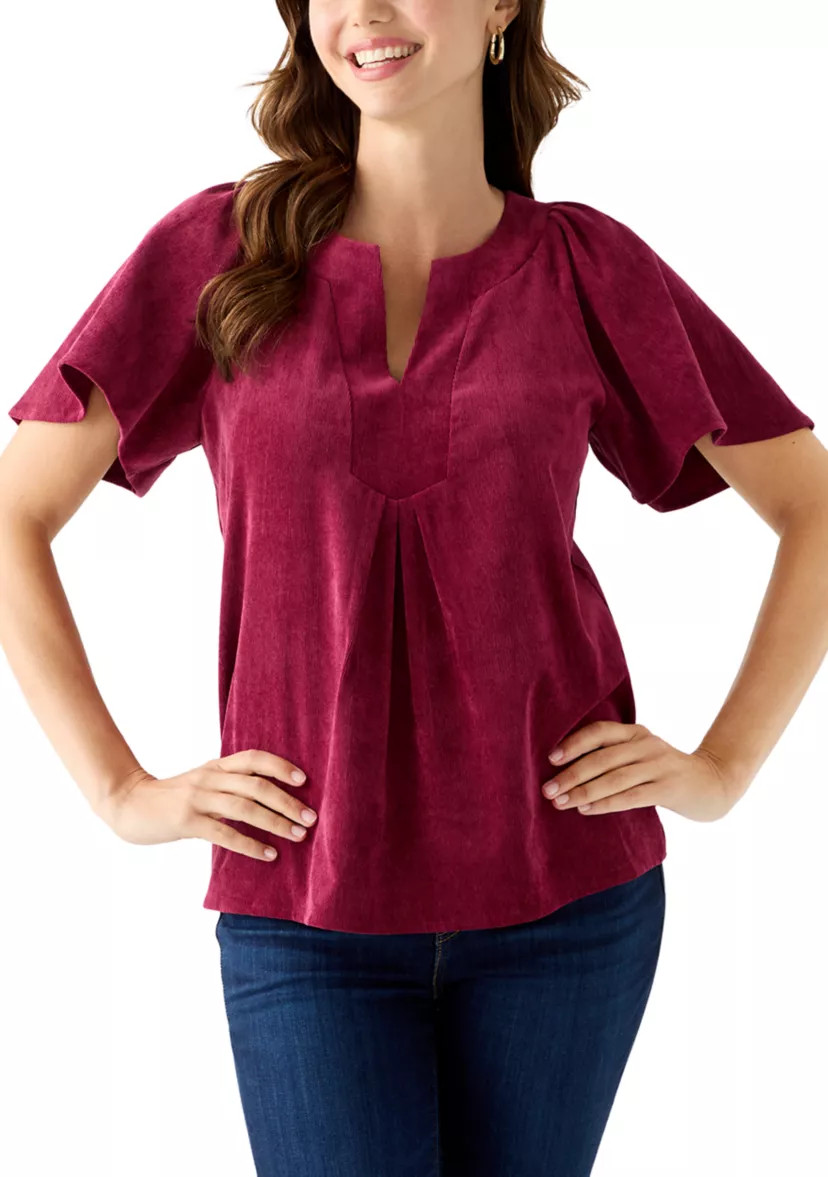 Women's V-Neck Flutter Sleeve Corduroy Top | Belk