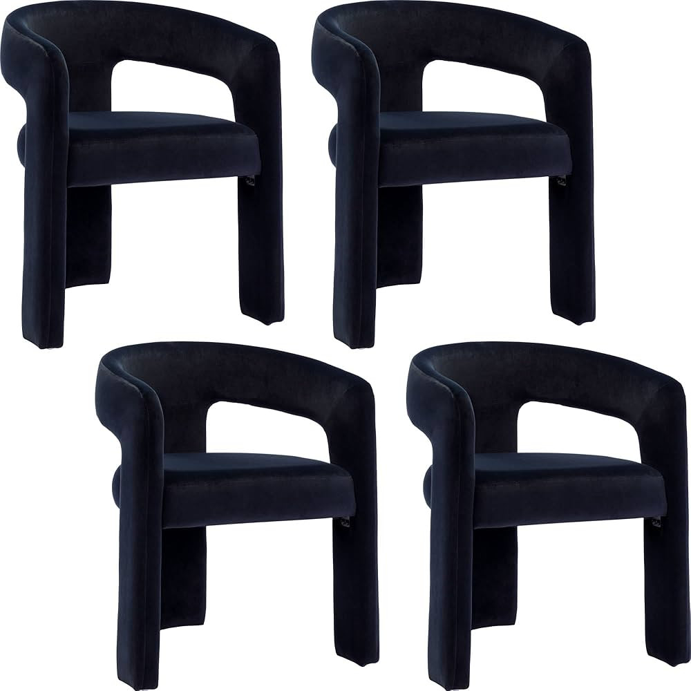 Set of 4 Modern Velvet Fabric Upholstered Dining Chairs with Open-Back, Cute Barrel Side Chairs K... | Amazon (US)