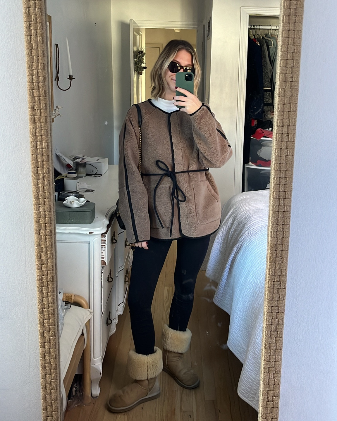 Three days in a row, this has become my new throw-on outfit! 

Jacket is surprisingly warm, especially with a little mockneck underneath! And these leggings are fleece-lined - a MUST for anyone in true winter climates! I sized up in the leggings since they aren’t as stretchy as normal due to the fleece. 

Uggs are the classic tall, just rolled down! 

School drop off / runnings errands / warm outfit 

#LTKFindsUnder100 #LTKStyleTip