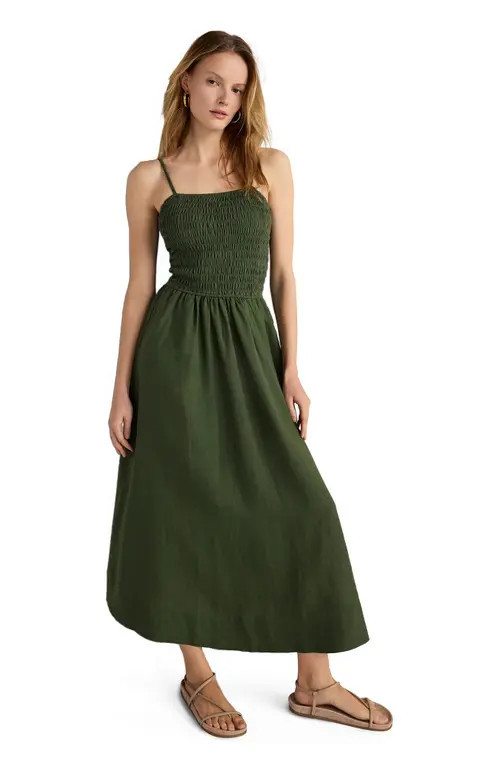 Haven Well Within Organic Cotton Linen Strappy Midi Dress in Lush Palm at Nordstrom, Size Medium | Nordstrom
