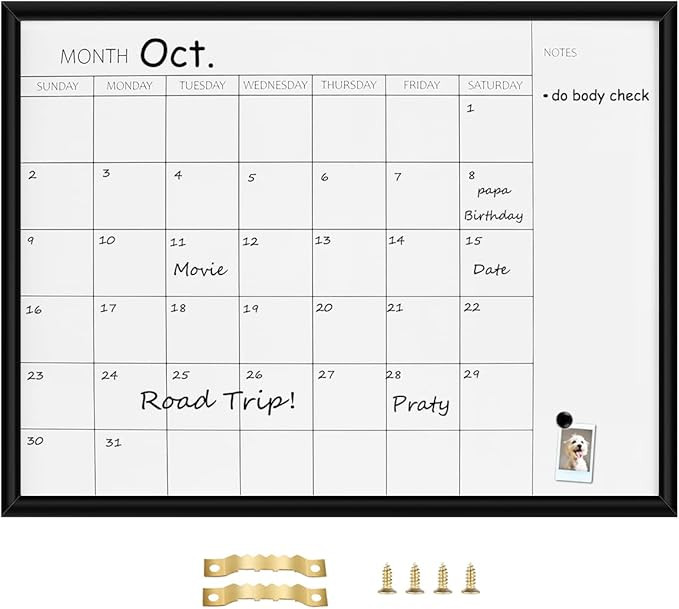 TORASO Dry Erase Monthly Calendar Board, Black Frame Magnetic Surface Whiteboard for Wall（YLBB-... | Amazon (US)