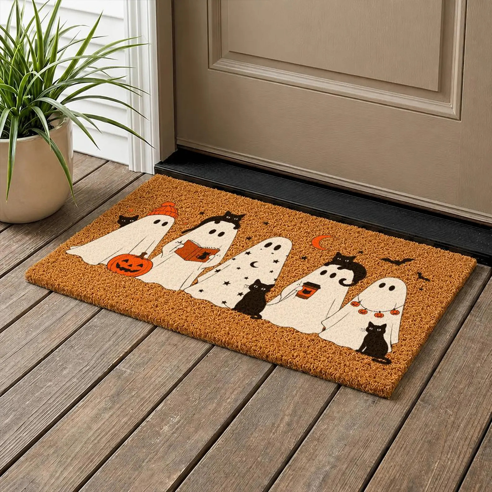 Ghost and Cat Halloween Doormat, Spooky Cat Welcome Mat, Funny Halloween Porch Decor, Cute Fall F... | Etsy (Global)