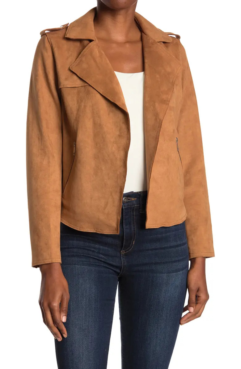 T Tahari Faux Suede Crop Moto Jacket | Nordstromrack | Nordstrom Rack