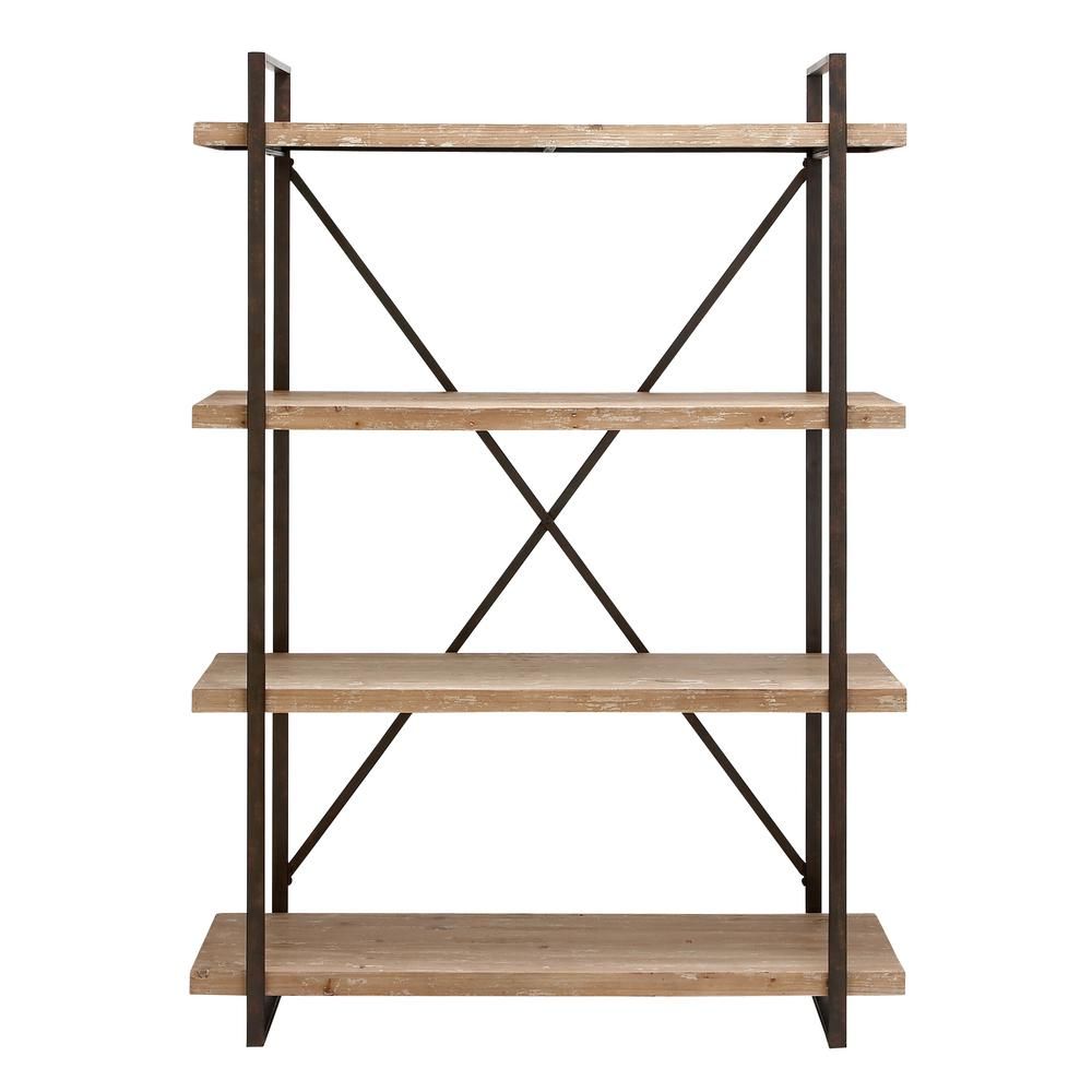 67 in. Espresso/Brown Metal 4-shelf Etagere Bookcase with Open Back | The Home Depot