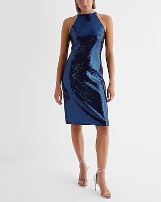 Sequin Halter Neck Sleeveless Mini Dress | Express