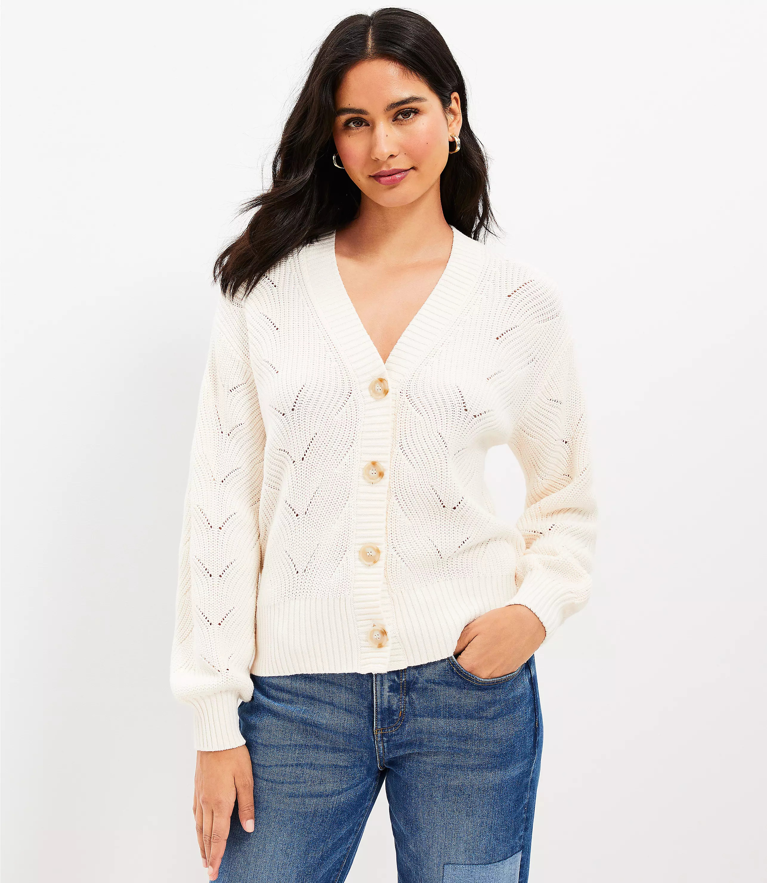 Stitchy V-Neck Cardigan | LOFT