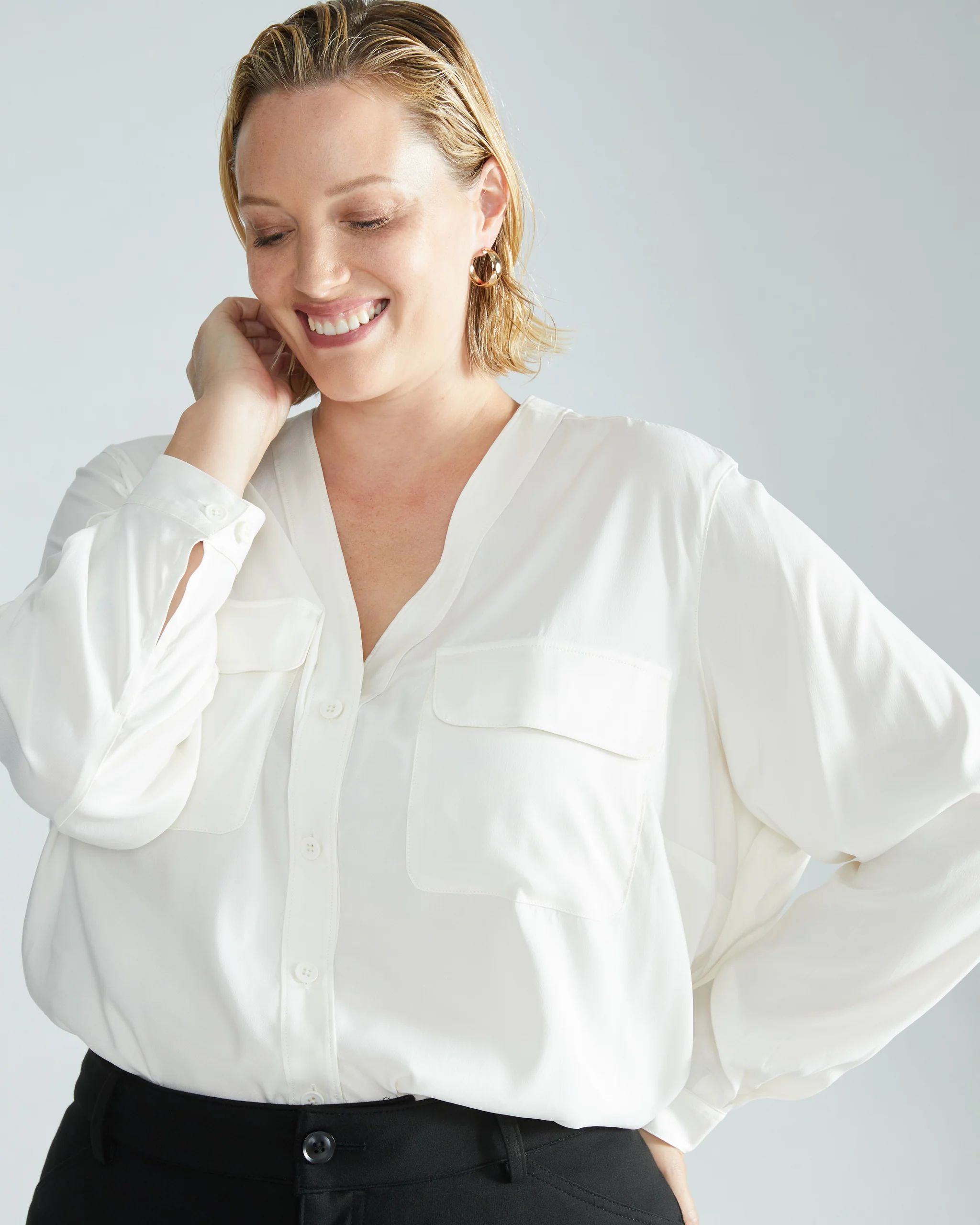 Cooling Stretch Cupro Button-Down Blouse | Universal Standard