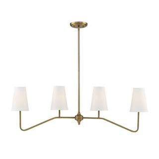 TUXEDO PARK LIGHTING 40 in. W x 13 in. H 4-Light Natural Brass Linear Chandelier with White Fabri... | The Home Depot