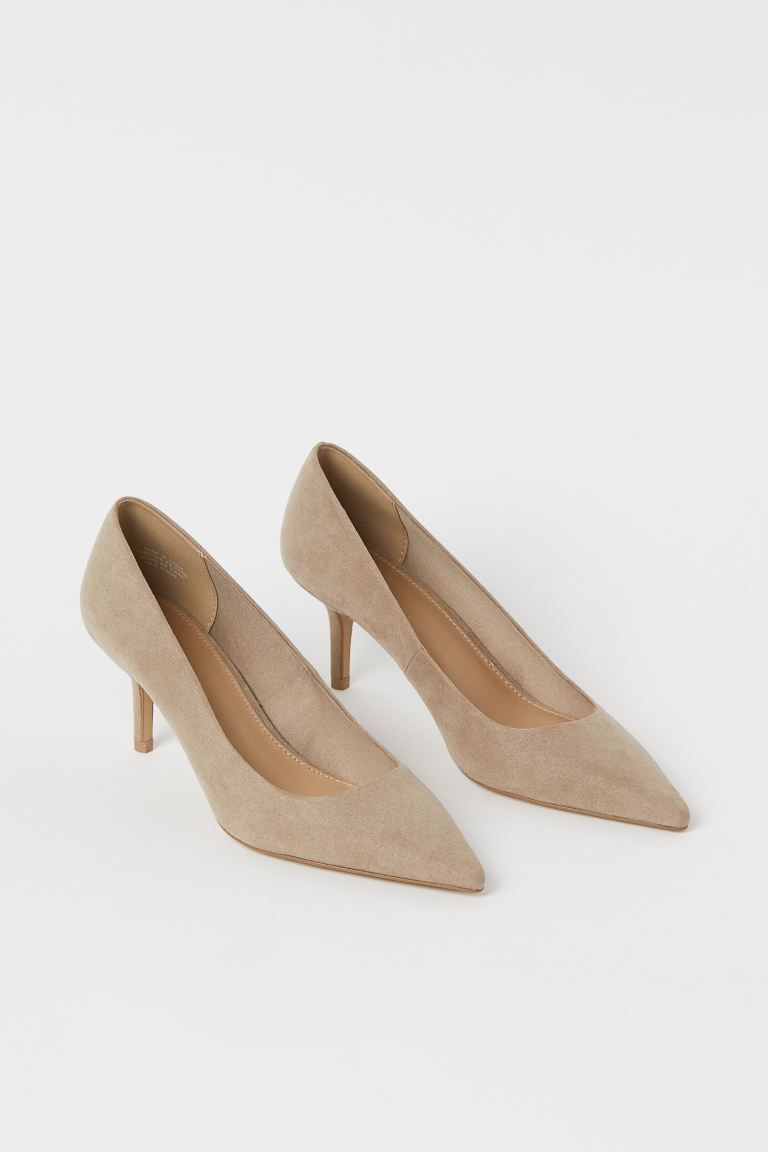 Pumps in soft faux suede made partly from recycled polyester. Pointed toes. Lining in satin made ... | H&M (US + CA)