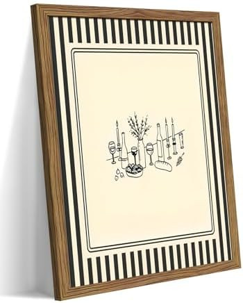 Framed Vintage Striped Kitchen Wall Art, Cozy Dining Table Supper Canvas Print, Minimalist Line S... | Amazon (US)