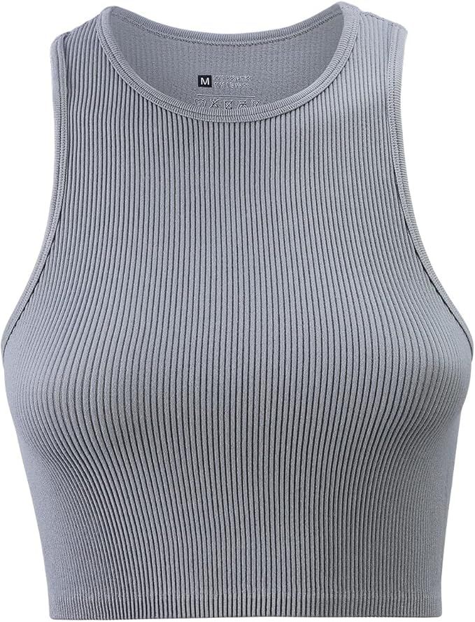 DYD Women Ribbed Crop Workout Tank Tops Sexy Cute Casual Sleeveless Basic High Neck Top | Amazon (US)