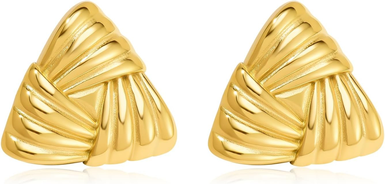 Gold Stainless Steel Earrings for Women Trendy Large Gold Stud Hypoallergenic | Amazon (US)