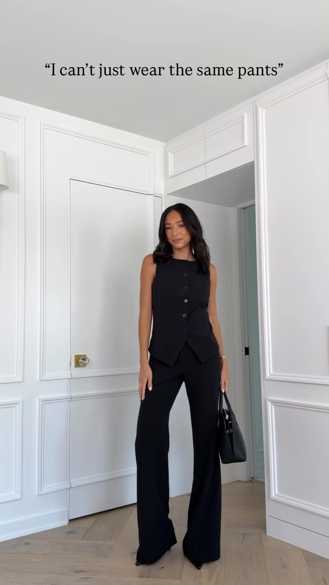 5 work outfits styling one pant 🖤 I love polished, professional workwear looks for a business casual dress code. These trousers are so chic, give you legs for days, and are under $100! Some items are OOS but I’ve linked similars! Sizing details below 👇🏽 

White tank - S 
Black trousers - 6L (sizing up 2 for the bump) 
Black vest - S 
Sweater tee - S 
Blazer - S 
Stripe button up - S 
High neck top - S

#LTKSaleAlert #LTKWorkwear #LTKSeasonal