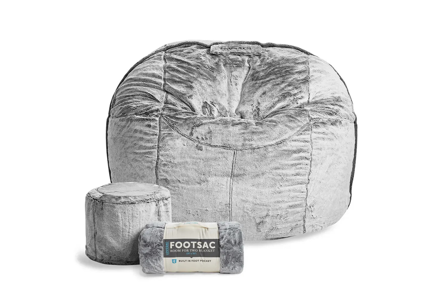 The BigOne Bundle: Squattoman & Footsac in Charcoal Wombat Phur | Lovesac