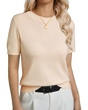 GKBK Women's Short Sleeve Sweaters Wool Blend Knit Summer Tops Soft Business Casual Outfits for W... | Amazon (US)