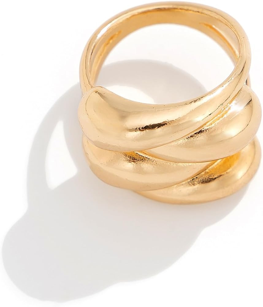 Rrdaily Chunky Gold Stacking Rings for Women, Adjustable Thick Geometric Curved Minimalist Fashion Statement Kunckle Ring | Amazon (US)