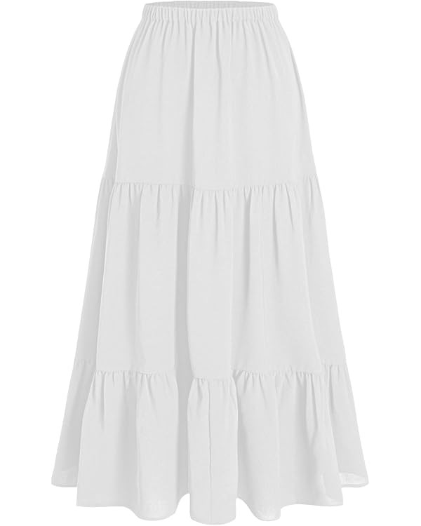 CIDER Solid Elastic Waist Ruffle Hem Tiered Midi Skirt | Amazon (US)