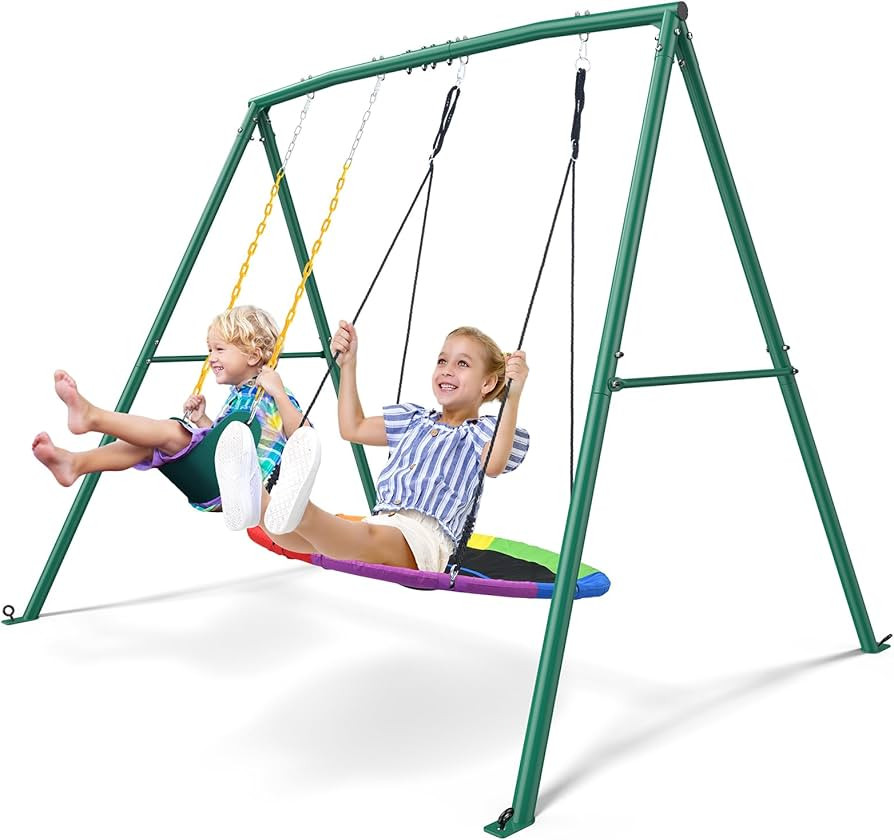 Trekassy 440lbs Capacity Swing Sets for Backyard - 2 Seat Outdoor Playset with Saucer & Belt Swin... | Amazon (US)