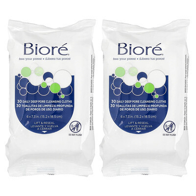 Biore, Daily Deep Pore Cleansing Cloths, 60 Pre-Moistened Cloths | iHerb