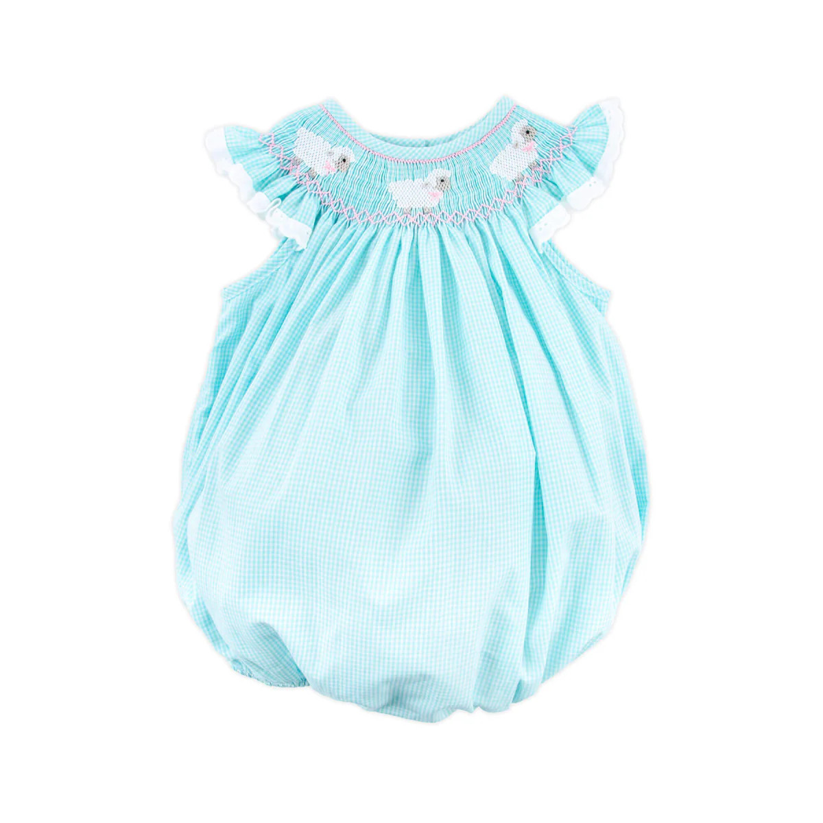 Lamb Smocked Bubble Mint Gingham | Classic Whimsy