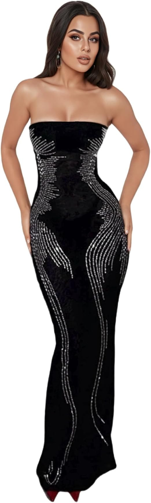 ZGMYC Women's Sparkle Rhinestone Strapless Maxi Dress Sexy Side Split Tube Top Dress Long Bodycon... | Amazon (US)
