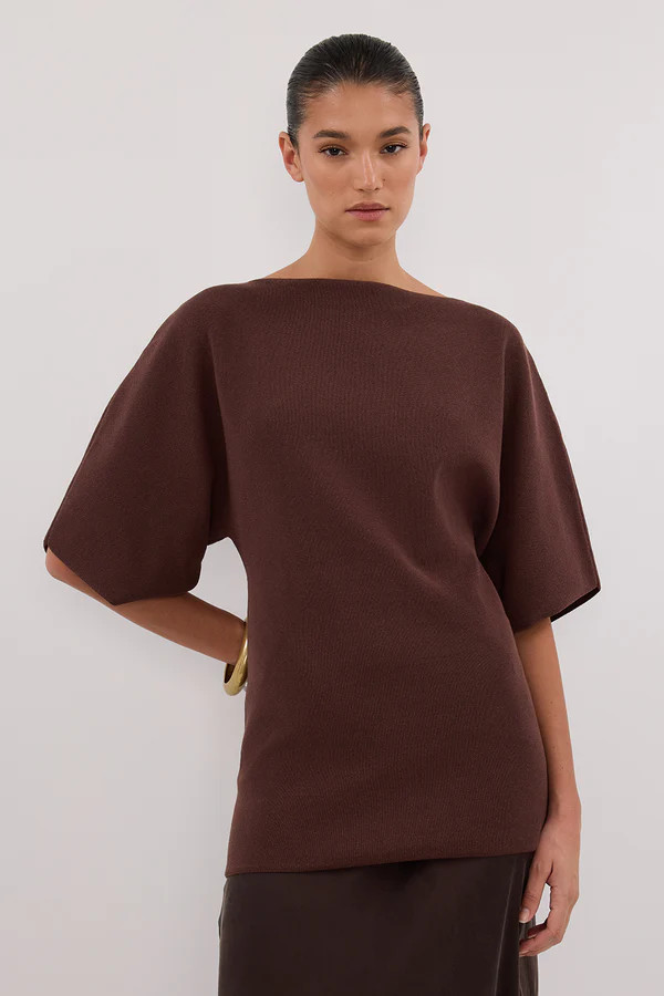 LIA WALNUT SLEEVED KNIT TOP | DISSH