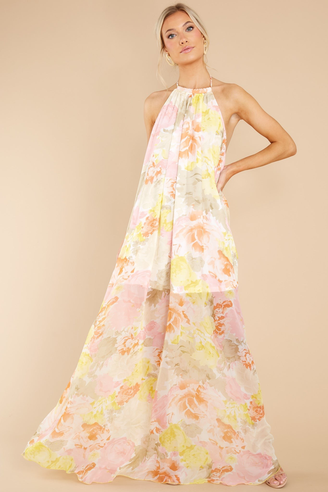 Cheerful Mornings Yellow Multi Floral Print Maxi Dress | Red Dress 
