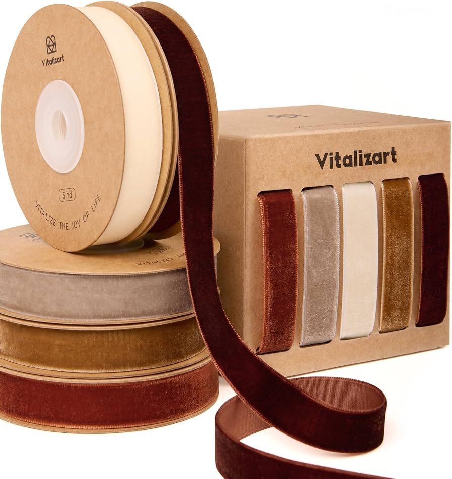 Vitalizart Brown Velvet Ribbon 5/8" x 25 Yd Christmas Set Plush Texture | Amazon (US)