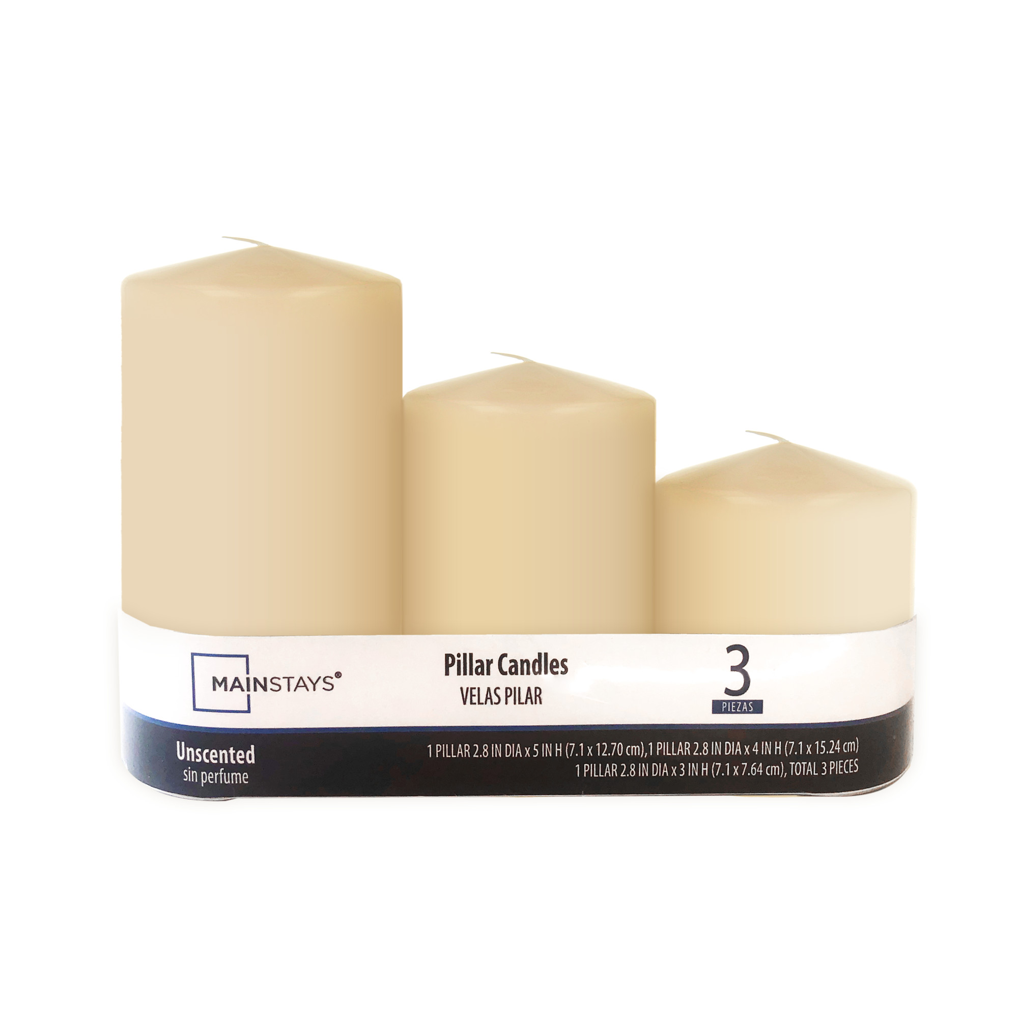 Mainstays Unscented Pillar Candles, Assorted 3-pack, Ivory | Walmart (US)