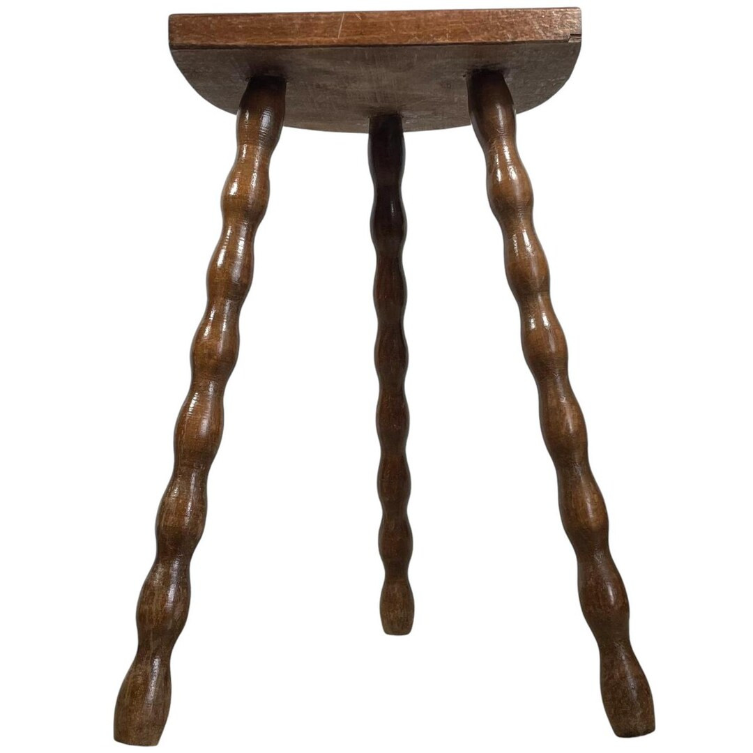 Vintage French Medium Wooden Bobbin Leg Milking Stool Chair Seat Table Farm D Shaped Seat Plant R... | Etsy (US)