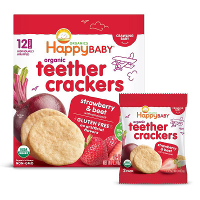Happy Baby Organic Teether Crackers Strawberry & Beet Baby Snacks - 12ct/1.68oz | Target