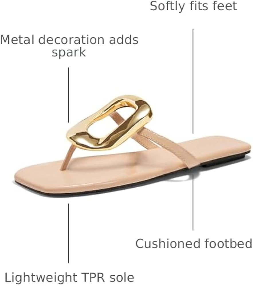 Coutgo Womens Flat Sandals Comfortable Flip Flops Slide Sandals Summer Beach Shoes with Metal Dec... | Amazon (US)