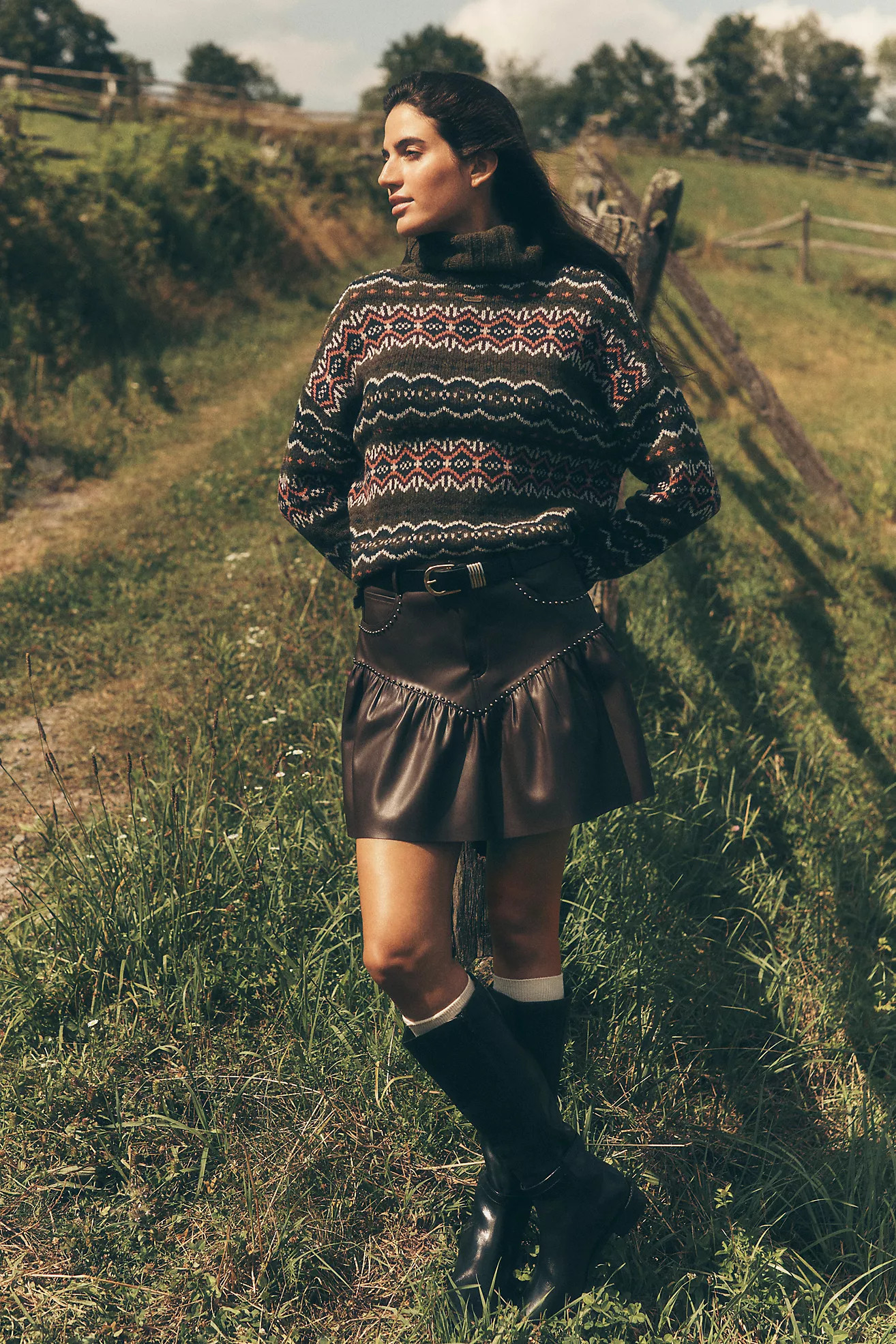 Saylor Pippi Faux-Leather Studded Mini Skirt | Anthropologie (US)