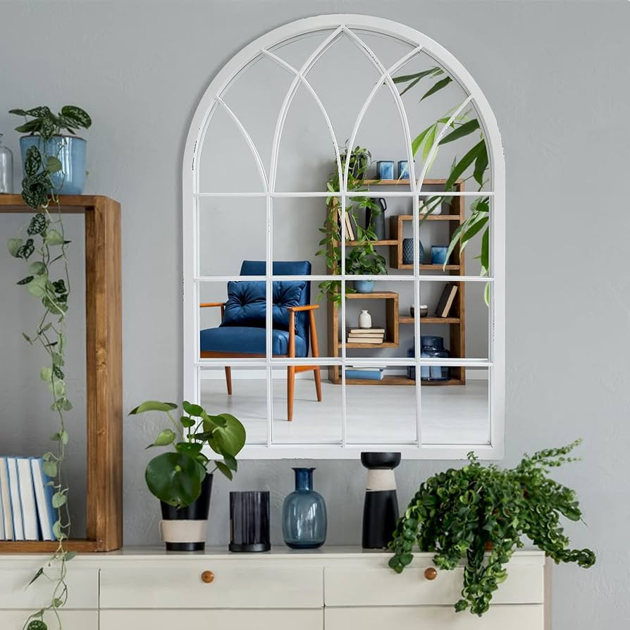 DAOYIJIAJU Arched Window Mirror 35 Inch, Arch Farmhouse Rustic Wall Mirror, Grid Wall Mirror, Acc... | Amazon (US)