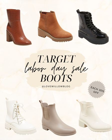 Stock up on your favorite pair of Chelsea boots, combat boots, ankle boots, and more, for the upcoming fall season! Don’t forget to take advantage of Targets Labor Day Weekend sale, 30% off select shoes for the entire family. 

#LTKshoecrush #LTKSale #LTKsalealert