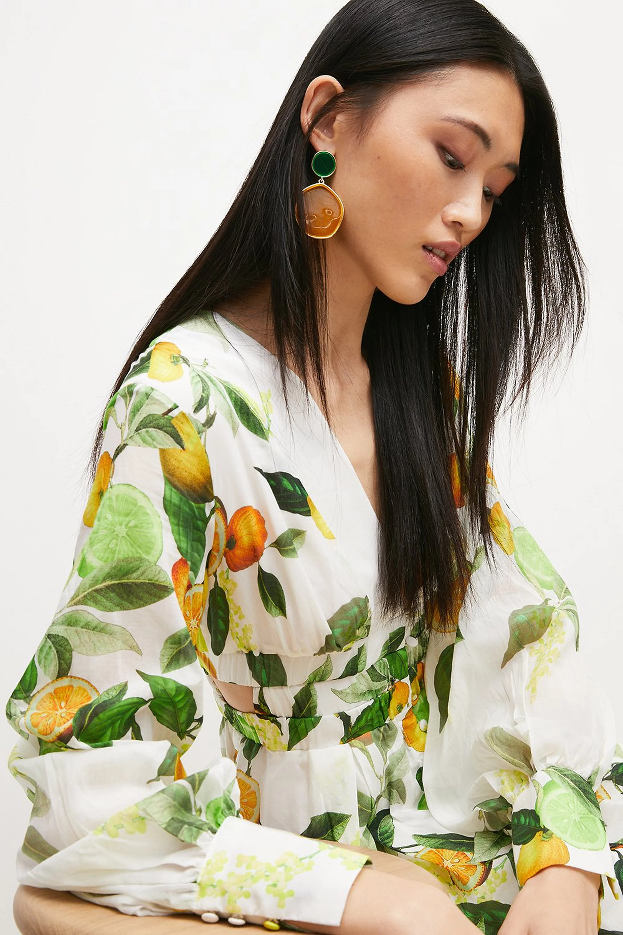 Silk Cotton Sicilian Citrus Mini Dress | Karen Millen UK & IE