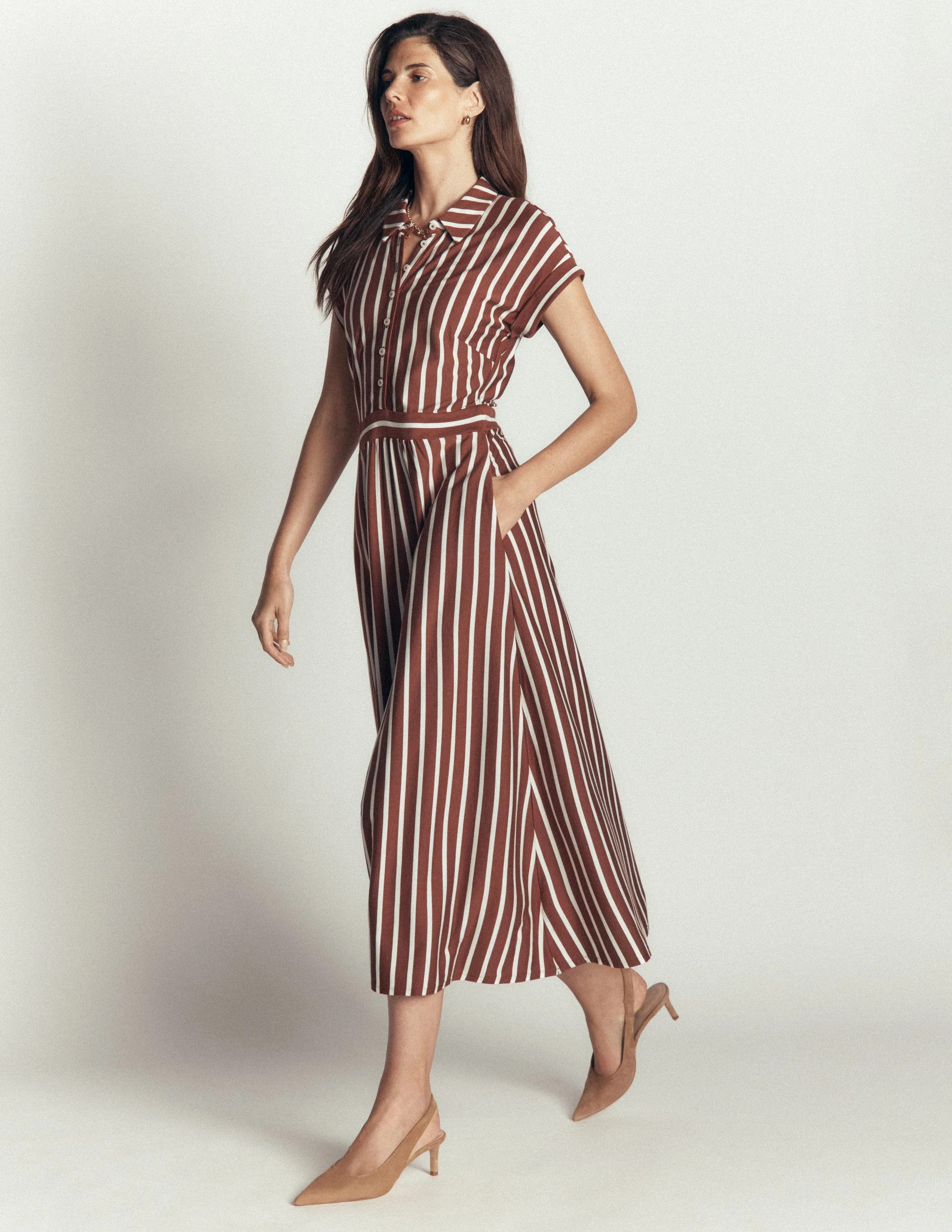 Fae Jersey Shirt Dress-Brown Stripe | Boden (US)