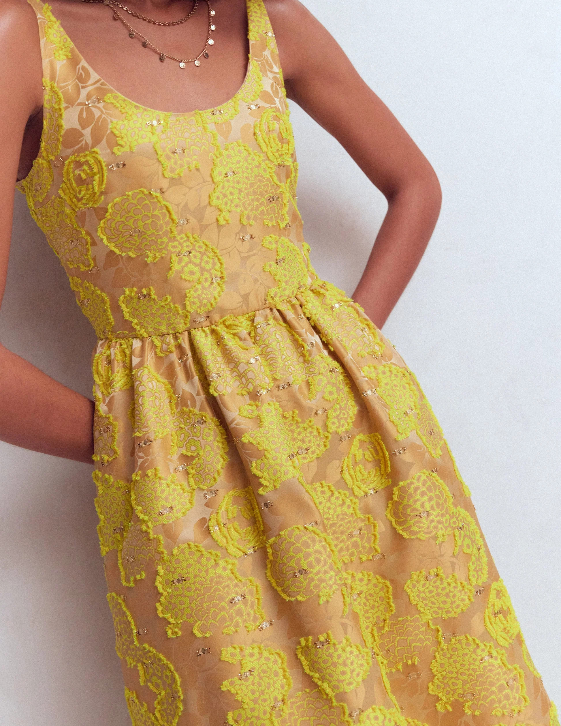 Scoop Neck Jacquard Dress-Yellow Jacquard | Boden UK