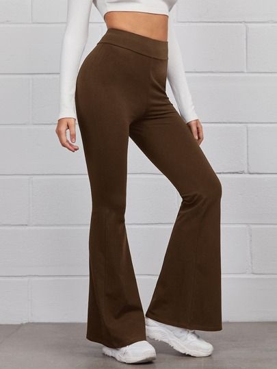 SHEIN Flare Leg Solid Pants | SHEIN