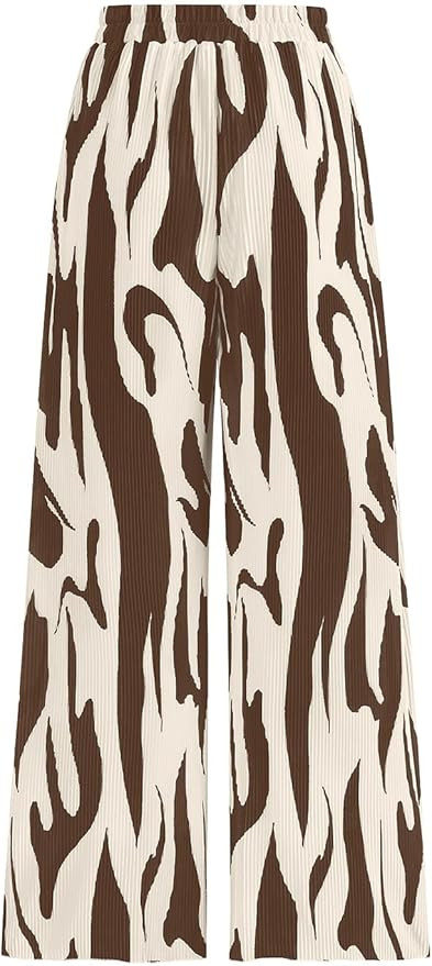 PRETTYGARDEN Womens Pants Dressy Casual Wide Leg Graphic Print Lounge Pants Women Comfy High Wais... | Amazon (US)