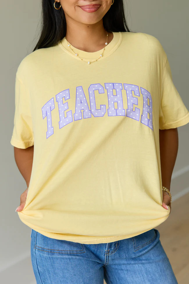 Teacher Polka Dot Yellow Graphic Tee | Pink Lily