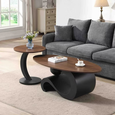 KWPZQEB Luxury Nesting Coffee Table Set of 2, Oval Center Table and Round End Table w/ Curved Metal Base, Modern Cocktail Table for Living Room,Black | Target