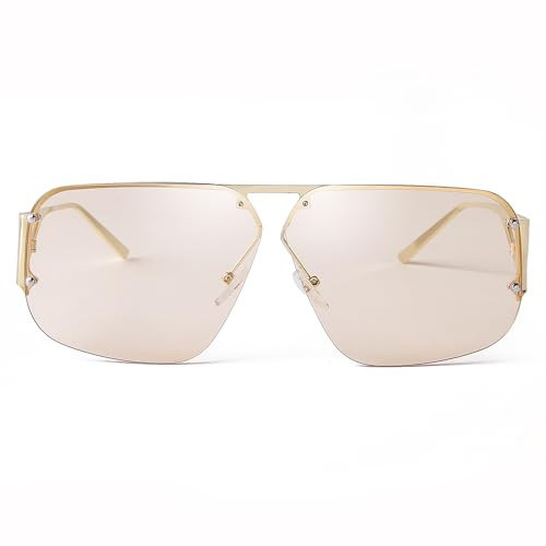ADE WU Designer Aviator Sunglasses Womens Mens Trendy Oversized Metal Rimless Frame Shades Lentes De Sol Para Mujer Brown | Amazon (US)
