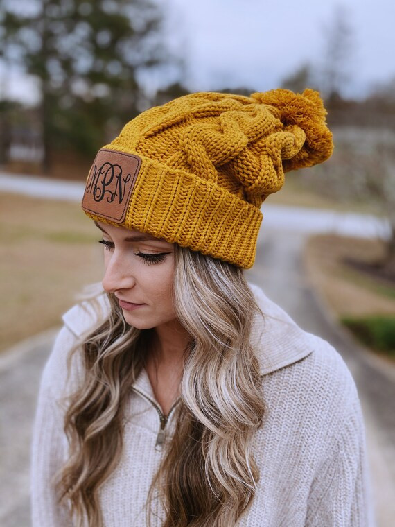 Leather Patch Monogram Beanie  Personalized Gift Winter | Etsy | Etsy (US)