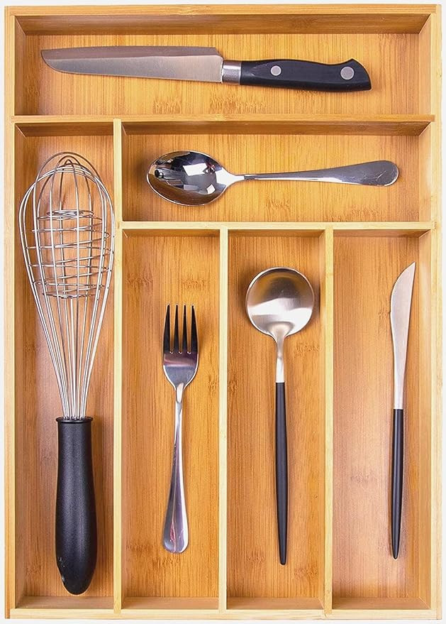 Kitchen Wood Utensil Tray Drawer Organizer, Bamboo Silverware Tray for Drawer 12X17 Cutlery Organ... | Amazon (US)